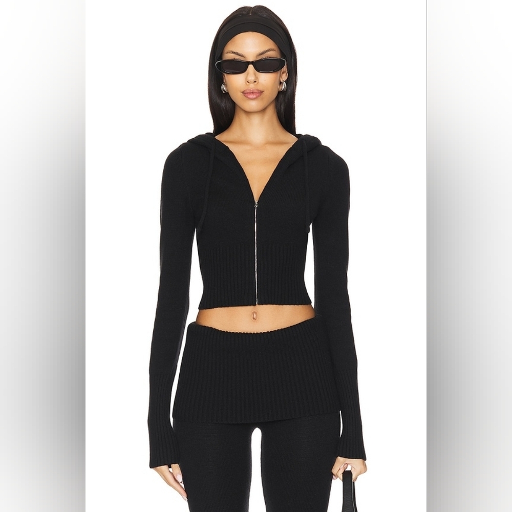 Frankie's Bikini Black Aimee Cable Cloud Knit Hoodie & Fleur Pants Set Small - Picture 2 of 12
